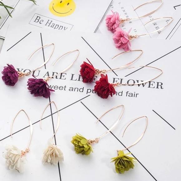 Long Gold and Blue Flower Boho Gypsy 2.75in long - Picture 2 of 8